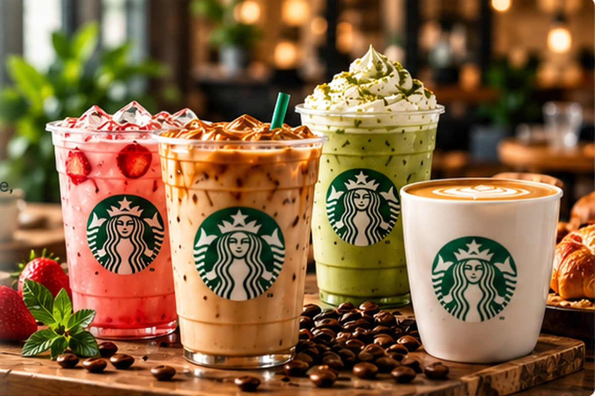 Coffee drinks displayed in a café setting